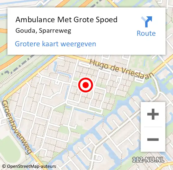 Locatie op kaart van de 112 melding: Ambulance Met Grote Spoed Naar Gouda, Sparreweg op 2 juni 2021 08:53