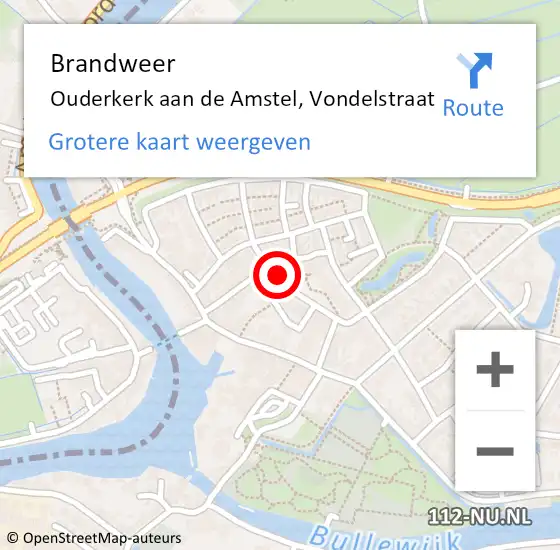 Locatie op kaart van de 112 melding: Brandweer Ouderkerk aan de Amstel, Vondelstraat op 2 juni 2021 09:03