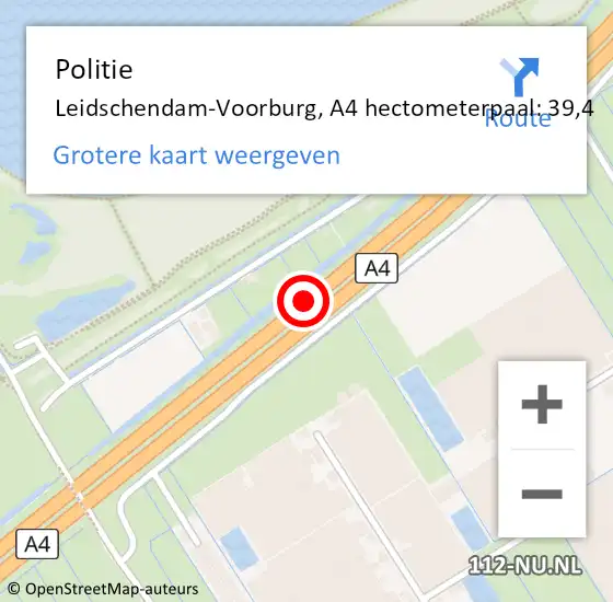 Locatie op kaart van de 112 melding: Politie Leidschendam-Voorburg, A4 hectometerpaal: 39,4 op 2 juni 2021 11:07