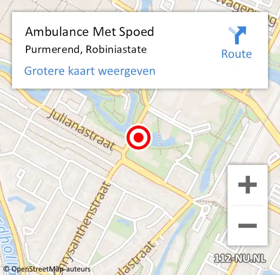 Locatie op kaart van de 112 melding: Ambulance Met Spoed Naar Purmerend, Robiniastate op 2 juni 2021 11:42