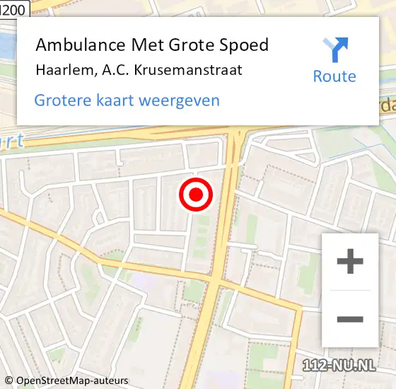 Locatie op kaart van de 112 melding: Ambulance Met Grote Spoed Naar Haarlem, A.C. Krusemanstraat op 2 juni 2021 12:41