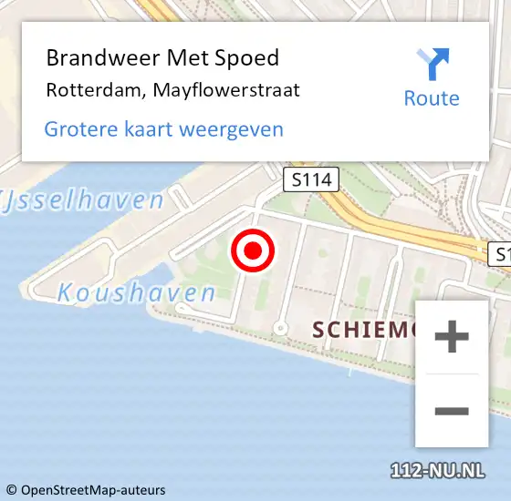 Locatie op kaart van de 112 melding: Brandweer Met Spoed Naar Rotterdam, Mayflowerstraat op 2 juni 2021 12:49
