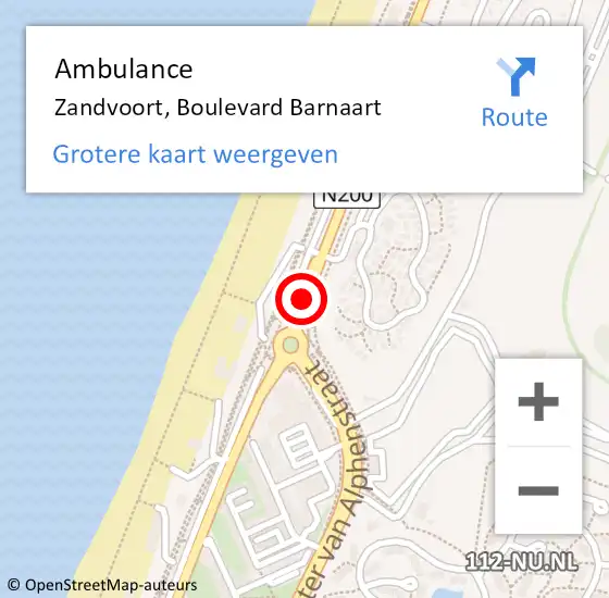 Locatie op kaart van de 112 melding: Ambulance Zandvoort, Boulevard Barnaart op 2 juni 2021 13:03