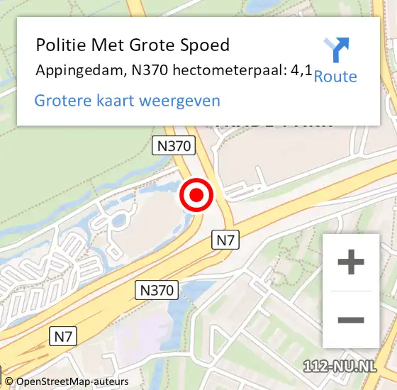 Locatie op kaart van de 112 melding: Politie Met Grote Spoed Naar Appingedam, N370 hectometerpaal: 4,1 op 2 juni 2021 14:13