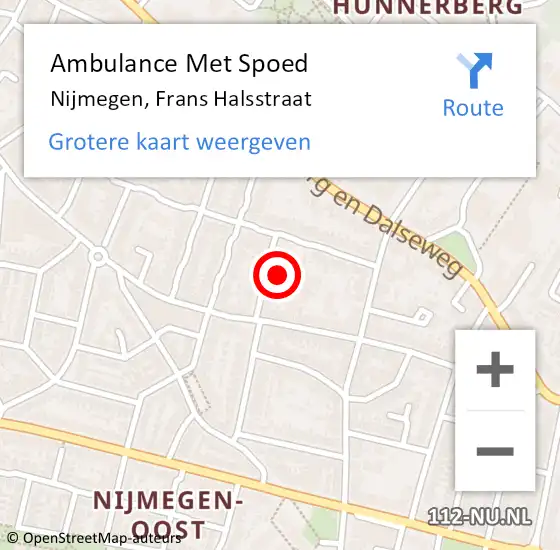 Locatie op kaart van de 112 melding: Ambulance Met Spoed Naar Nijmegen, Frans Halsstraat op 2 juni 2021 14:13