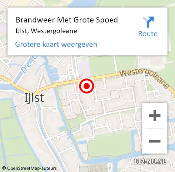 Locatie op kaart van de 112 melding: Brandweer Met Grote Spoed Naar IJlst, Westergoleane op 2 juni 2021 14:51