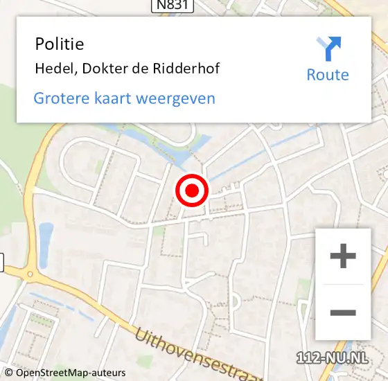 Locatie op kaart van de 112 melding: Politie Hedel, Dokter de Ridderhof op 2 juni 2021 15:34