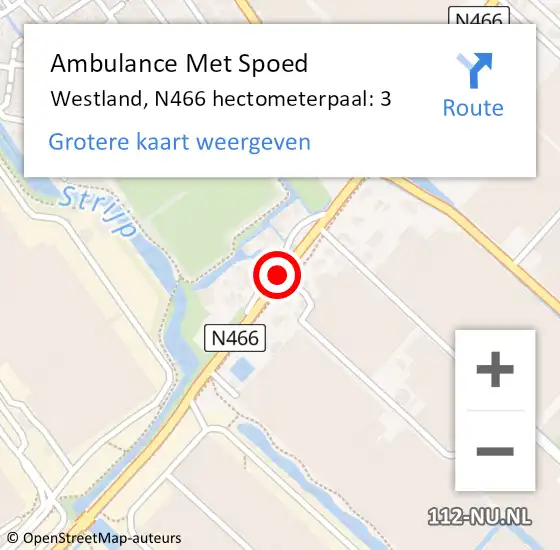 Locatie op kaart van de 112 melding: Ambulance Met Spoed Naar Westland, N466 hectometerpaal: 3 op 2 juni 2021 15:52