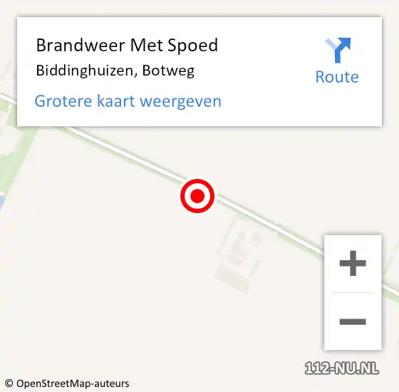 Locatie op kaart van de 112 melding: Brandweer Met Spoed Naar Biddinghuizen, Botweg op 2 juni 2021 16:24