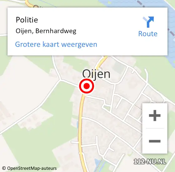 Locatie op kaart van de 112 melding: Politie Oijen, Bernhardweg op 2 juni 2021 16:27