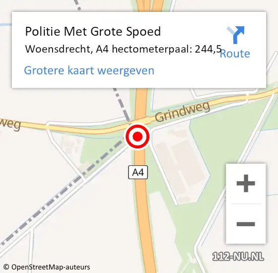 Locatie op kaart van de 112 melding: Politie Met Grote Spoed Naar Woensdrecht, A4 hectometerpaal: 244,5 op 2 juni 2021 17:15