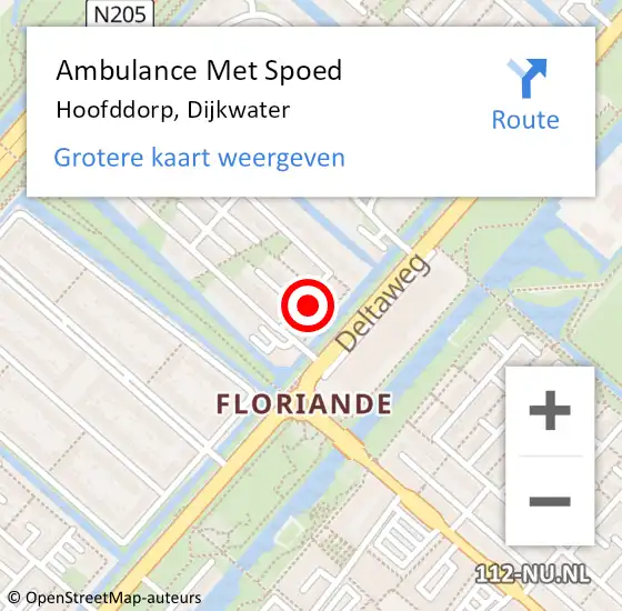 Locatie op kaart van de 112 melding: Ambulance Met Spoed Naar Hoofddorp, Dijkwater op 2 juni 2021 17:25