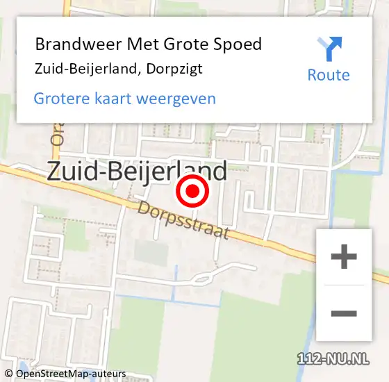 Locatie op kaart van de 112 melding: Brandweer Met Grote Spoed Naar Zuid-Beijerland, Dorpzigt op 2 juni 2021 17:42