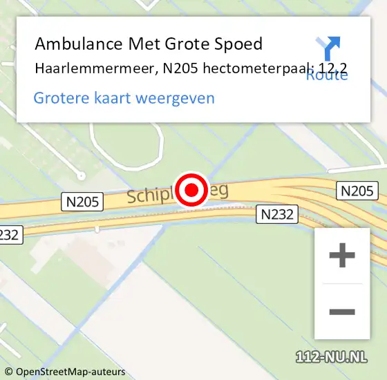 Locatie op kaart van de 112 melding: Ambulance Met Grote Spoed Naar Haarlemmermeer, N205 hectometerpaal: 12,2 op 2 juni 2021 17:42