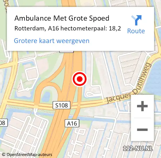 Locatie op kaart van de 112 melding: Ambulance Met Grote Spoed Naar Rotterdam, A16 hectometerpaal: 18,2 op 2 juni 2021 18:00