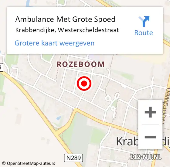 Locatie op kaart van de 112 melding: Ambulance Met Grote Spoed Naar Krabbendijke, Westerscheldestraat op 2 juni 2021 18:05