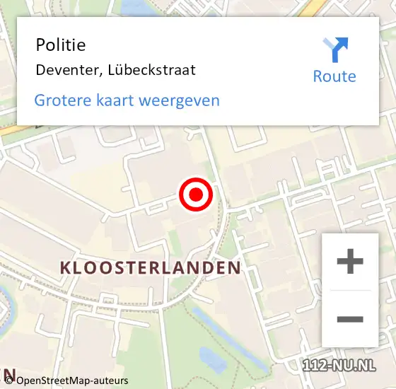 Locatie op kaart van de 112 melding: Politie Deventer, Lübeckstraat op 2 juni 2021 18:09