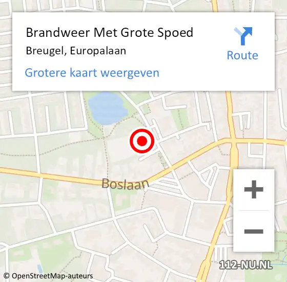 Locatie op kaart van de 112 melding: Brandweer Met Grote Spoed Naar Breugel, Europalaan op 2 juni 2021 19:40