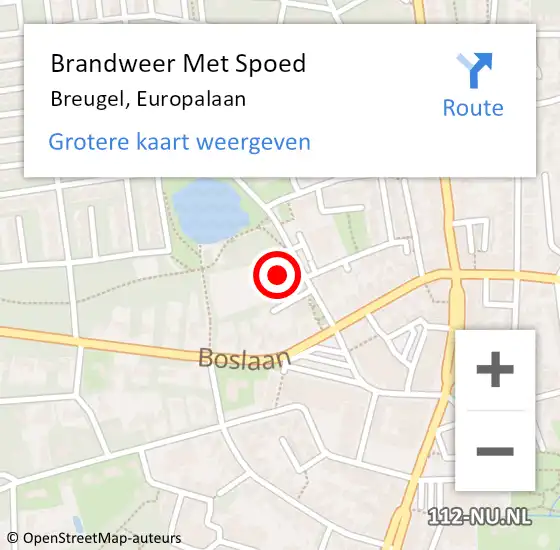 Locatie op kaart van de 112 melding: Brandweer Met Spoed Naar Breugel, Europalaan op 2 juni 2021 19:43