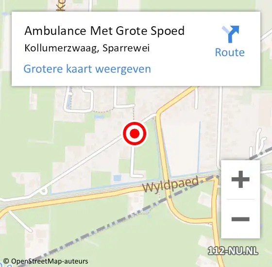 Locatie op kaart van de 112 melding: Ambulance Met Grote Spoed Naar Kollumerzwaag, Sparrewei op 2 juni 2021 19:45