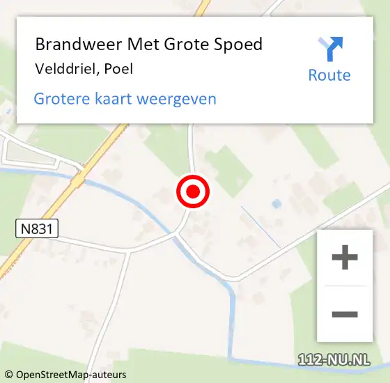 Locatie op kaart van de 112 melding: Brandweer Met Grote Spoed Naar Velddriel, Poel op 2 juni 2021 19:54