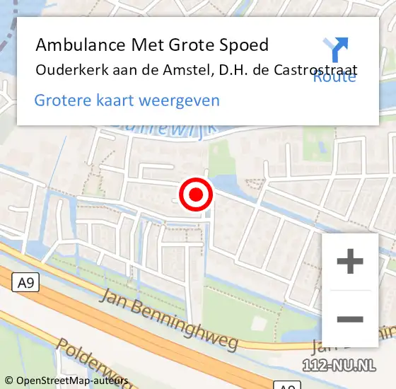 Locatie op kaart van de 112 melding: Ambulance Met Grote Spoed Naar Ouderkerk aan de Amstel, D.H. de Castrostraat op 2 juni 2021 20:34