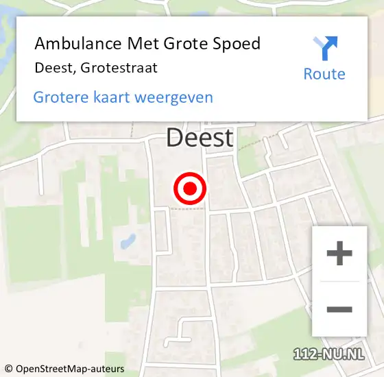 Locatie op kaart van de 112 melding: Ambulance Met Grote Spoed Naar Deest, Grotestraat op 2 juni 2021 20:55