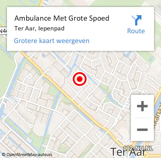 Locatie op kaart van de 112 melding: Ambulance Met Grote Spoed Naar Ter Aar, Iepenpad op 2 juni 2021 21:26