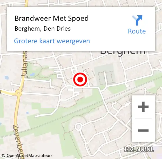 Locatie op kaart van de 112 melding: Brandweer Met Spoed Naar Berghem, Den Dries op 3 juni 2021 00:01