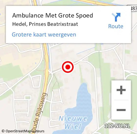 Locatie op kaart van de 112 melding: Ambulance Met Grote Spoed Naar Hedel, Prinses Beatrixstraat op 3 juni 2021 01:22