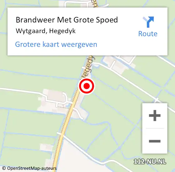 Locatie op kaart van de 112 melding: Brandweer Met Grote Spoed Naar Wytgaard, Hegedyk op 3 juni 2021 01:38