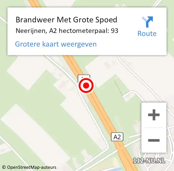 Locatie op kaart van de 112 melding: Brandweer Met Grote Spoed Naar Neerijnen, A2 hectometerpaal: 93 op 3 juni 2021 04:41