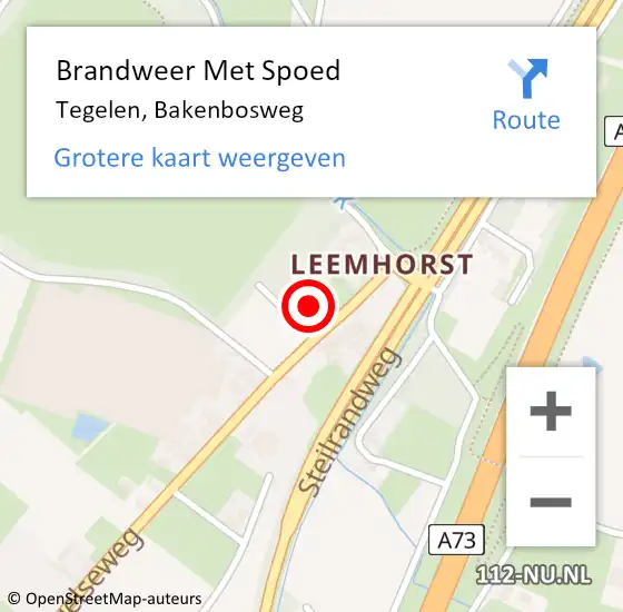 Locatie op kaart van de 112 melding: Brandweer Met Spoed Naar Tegelen, Bakenbosweg op 3 juni 2021 06:34