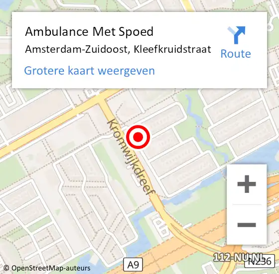 Locatie op kaart van de 112 melding: Ambulance Met Spoed Naar Amsterdam-Zuidoost, Kleefkruidstraat op 3 juni 2021 07:16