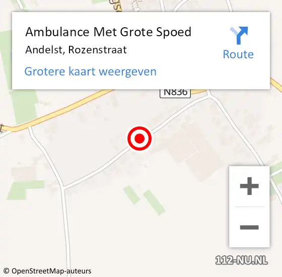 Locatie op kaart van de 112 melding: Ambulance Met Grote Spoed Naar Andelst, Rozenstraat op 3 juni 2021 10:07