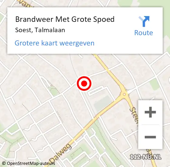 Locatie op kaart van de 112 melding: Brandweer Met Grote Spoed Naar Soest, Talmalaan op 3 juni 2021 10:16