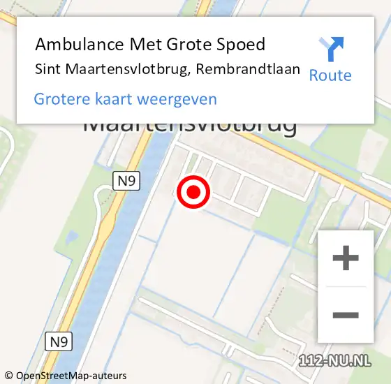 Locatie op kaart van de 112 melding: Ambulance Met Grote Spoed Naar Sint Maartensvlotbrug, Rembrandtlaan op 3 juni 2021 10:46