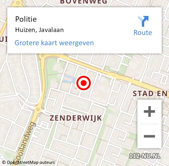 Locatie op kaart van de 112 melding: Politie Huizen, Javalaan op 3 juni 2021 11:04