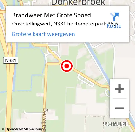 Locatie op kaart van de 112 melding: Brandweer Met Grote Spoed Naar Ooststellingwerf, N381 hectometerpaal: 38,6 op 3 juni 2021 11:12