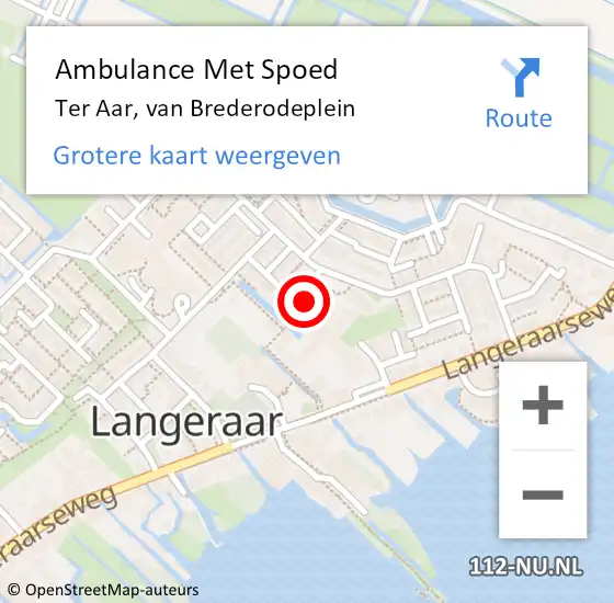 Locatie op kaart van de 112 melding: Ambulance Met Spoed Naar Ter Aar, van Brederodeplein op 3 juni 2021 11:40