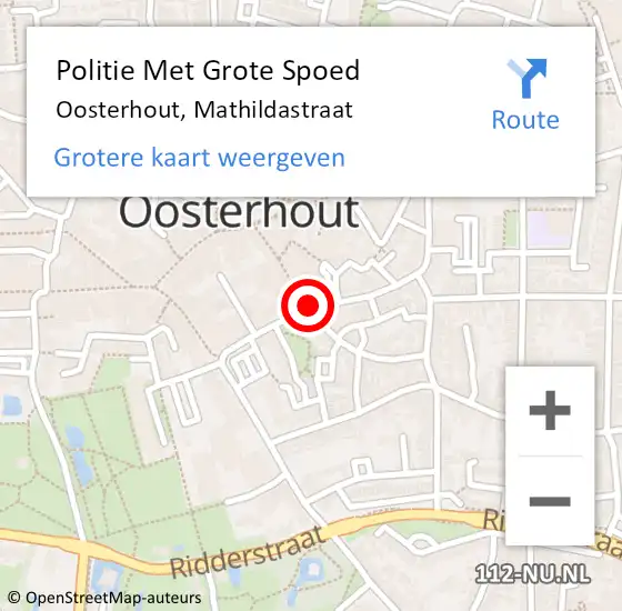 Locatie op kaart van de 112 melding: Politie Met Grote Spoed Naar Oosterhout, Mathildastraat op 3 juni 2021 12:45