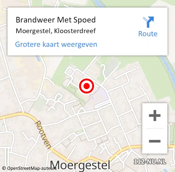 Locatie op kaart van de 112 melding: Brandweer Met Spoed Naar Moergestel, Kloosterdreef op 3 juni 2021 12:45