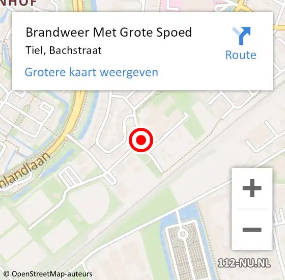 Locatie op kaart van de 112 melding: Brandweer Met Grote Spoed Naar Tiel, Bachstraat op 3 juni 2021 13:01