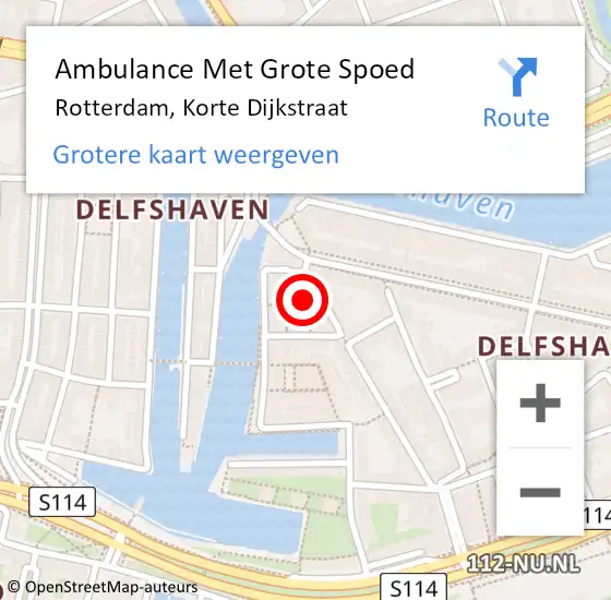Locatie op kaart van de 112 melding: Ambulance Met Grote Spoed Naar Rotterdam, Korte Dijkstraat op 3 juni 2021 13:47