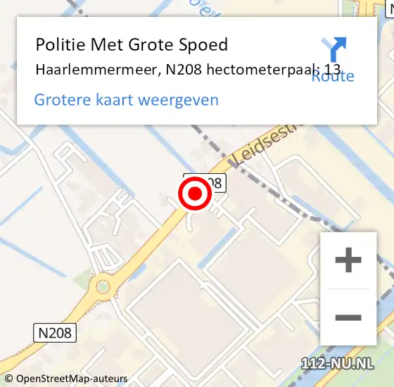 Locatie op kaart van de 112 melding: Politie Met Grote Spoed Naar Haarlemmermeer, N208 hectometerpaal: 13 op 3 juni 2021 13:54
