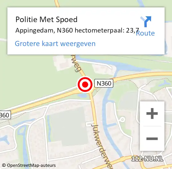 Locatie op kaart van de 112 melding: Politie Met Spoed Naar Appingedam, N360 hectometerpaal: 23,7 op 3 juni 2021 14:29