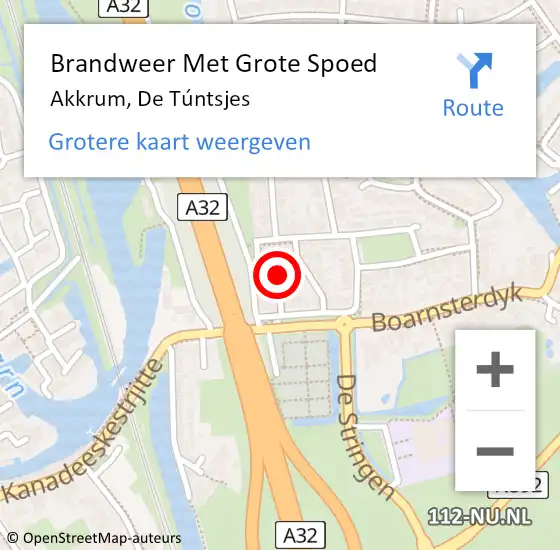 Locatie op kaart van de 112 melding: Brandweer Met Grote Spoed Naar Akkrum, De Túntsjes op 3 juni 2021 14:30