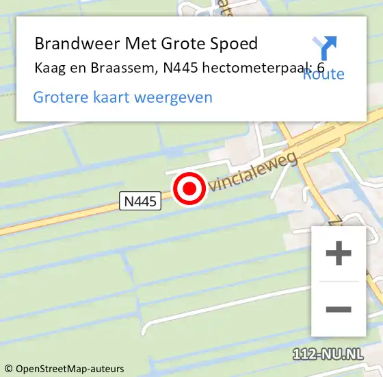 Locatie op kaart van de 112 melding: Brandweer Met Grote Spoed Naar Kaag en Braassem, N445 hectometerpaal: 6 op 3 juni 2021 14:45