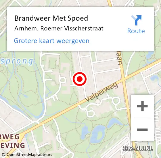 Locatie op kaart van de 112 melding: Brandweer Met Spoed Naar Arnhem, Roemer Visscherstraat op 3 juni 2021 15:16