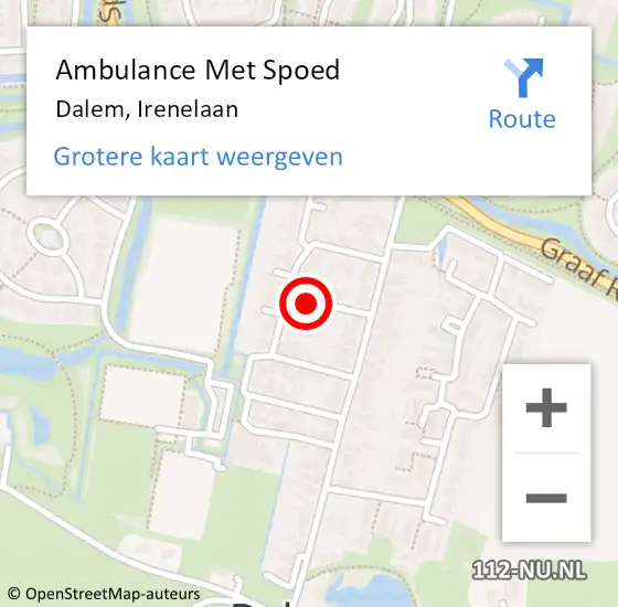 Locatie op kaart van de 112 melding: Ambulance Met Spoed Naar Dalem, Irenelaan op 3 juni 2021 15:34